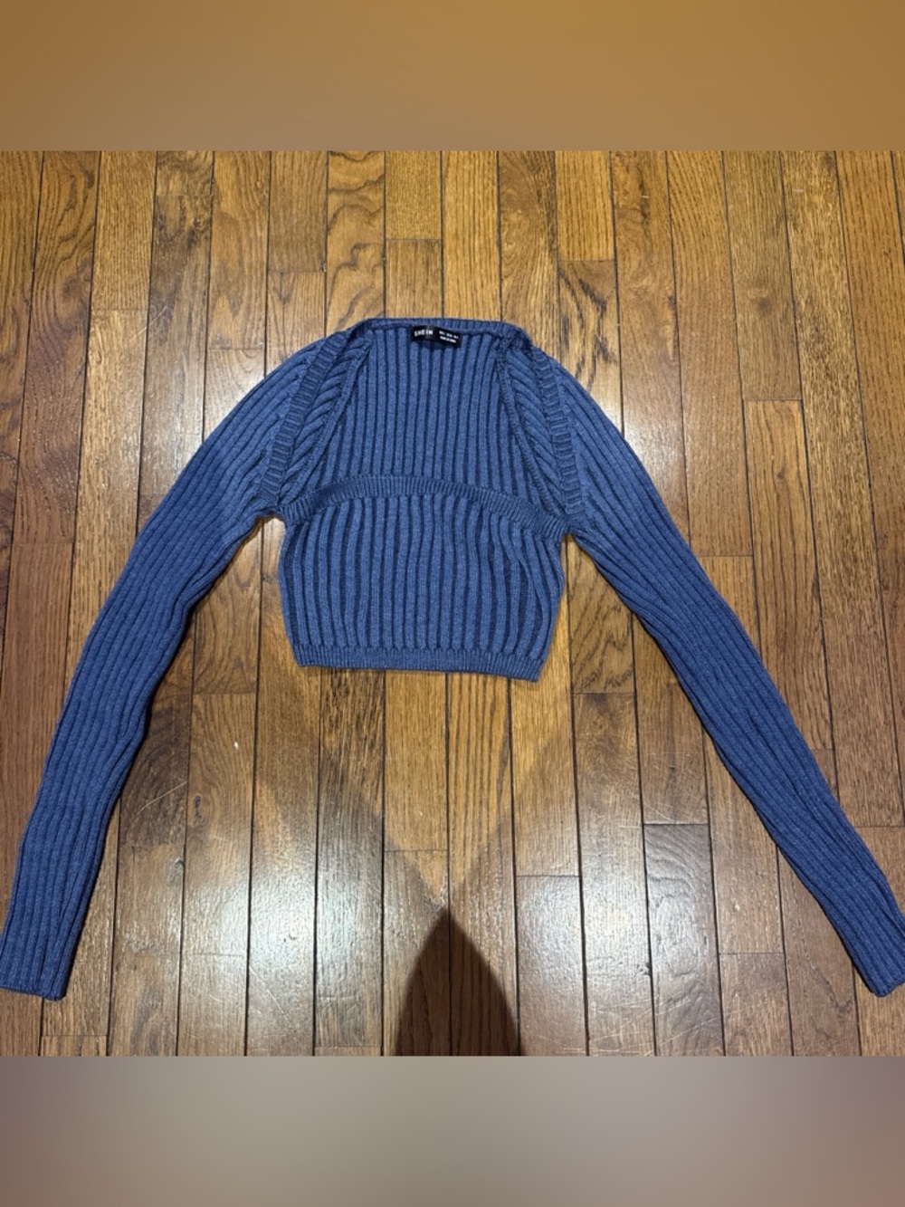 SHEIN Navy Blue Ribbed Cropped Sweater